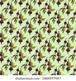 Vegetable pattern. Sugar beet. Farming. Farm products design. Harmonious green shades. Stylization. Simple flat illustration.
