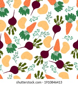 Vegetable Pattern. Vector Seamless Pattern With Vegetables.