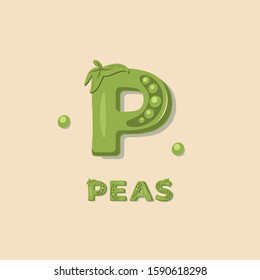 Vegetable "Peas" lettering poster design. Vector illustration.