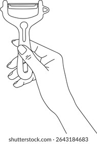 Vegetable peeler in hand line art vector illustrationtration