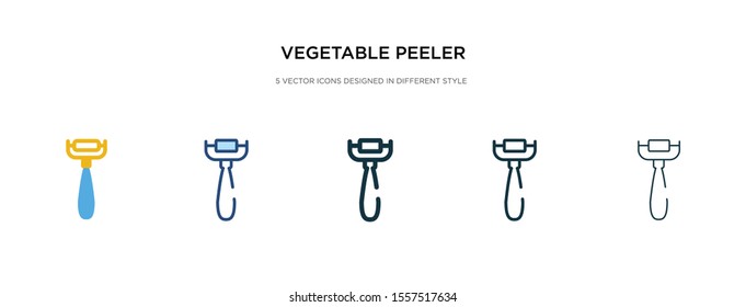 vegetable peeler icon in different style vector illustration. two colored and black vegetable peeler vector icons designed in filled, outline, line and stroke style can be used for web, mobile, ui