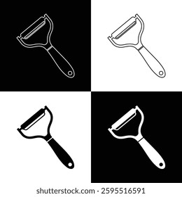 Vegetable Peeler Icon Set in Black and White
