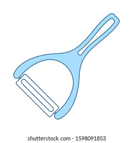 Icono De Peeler Vegetable. Línea Delgada Con Diseño De Relleno Azul. Ilustración vectorial.
