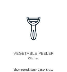 Vegetable peeler icon. Thin linear vegetable peeler outline icon isolated on white background from kitchen collection. Line vector sign, symbol for web and mobile