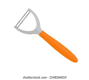 Vegetable peeler, stainless instrument for serving food logo design. Cooking utensil, fruit and vegetable peeling knife vector design and illustration.

