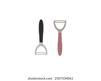 Vegetable Peeler Vector Illustration. Durable Stainless Steel Peeler. For Effortless Peeling of Vegetables and Fruits. Essential Culinary Tools. Premium Kitchen Gadgets for Cooks, Chefs, Homemakers.