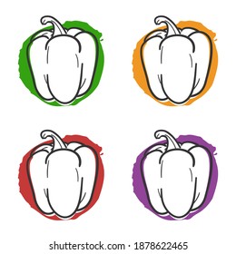 Vegetable Pepper Bell Traditional Doodle Clip Art. Icons Sketch Hand Made. Design Vector Line Illustration.