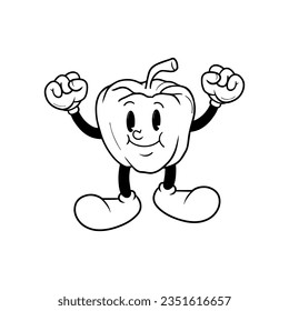 Vegetable, peppers cartoon characters. Hand drawn doodles of comic mascot. 70s retro vibes. kawaii food