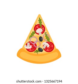 Vegetable pizza slice. Flat style. Isolated. Vector