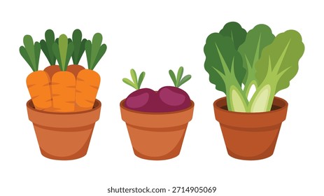 Vegetable Plant Pots Icons – Flat Gardening Vector Set