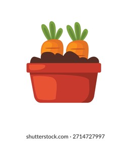 Ilustración vectorial de ícono de plantador de vegetales, zanahoria en maceta Imagen de Vector, Clipart de vegetales de plantas de contenedores. Perfecto para proyectos de jardinería, agricultura urbana y diseño de plantas caseras