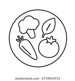 Ícone do contorno da placa vegetal com espinafre de cenoura de brócolis e tomate
