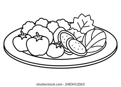 Vegetable platter hand-sketched line art design