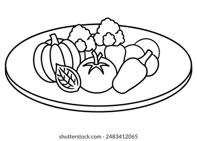 Vegetable platter line art design detailed artistry