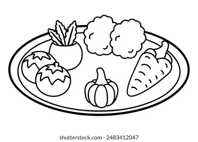 Vegetable platter monochrome line art healthy food vessels