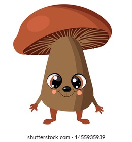 vegetable poster design with mushroom vector on a white background. Kawaii character.