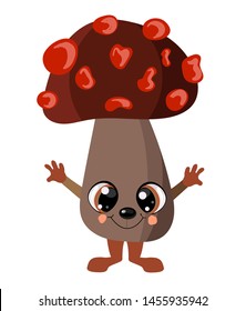 vegetable poster design with mushroom vector on a white background. Kawaii character.