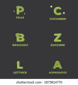 Vegetable posters, lettering  design on a dark background. Vector illustration.