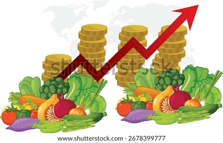 Vegetable price hike with increasing arrow. vector graphics