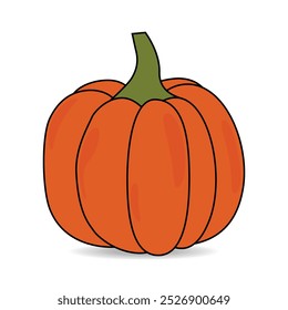 Vegetable pumpkin.  Autumn pumpkin symbol for Halloween or Thanksgiving. Flat design. Orange pumpkin silhouette on white background.