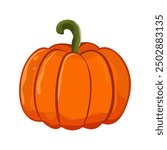 Vegetable pumpkin. Vector. Autumn pumpkin symbol for Halloween or Thanksgiving. Flat design. Orange pumpkin silhouette on white background. 