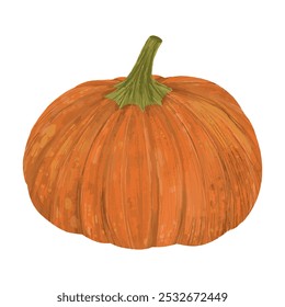 Vegetable pumpkin. Vector. Autumn pumpkin symbol for Halloween or Thanksgiving. Flat design. Orange pumpkin silhouette on white background.