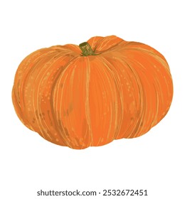 Vegetable pumpkin. Vector. Autumn pumpkin symbol for Halloween or Thanksgiving. Flat design. Orange pumpkin silhouette on white background.