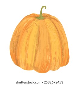 Vegetable pumpkin. Vector. Autumn pumpkin symbol for Halloween or Thanksgiving. Flat design. Orange pumpkin silhouette on white background.