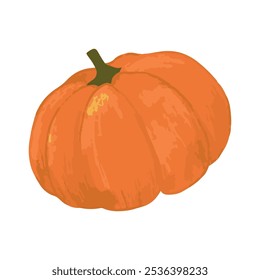 Vegetable pumpkin. Vector. Autumn pumpkin symbol for Halloween or Thanksgiving. Flat design. Orange pumpkin silhouette on white background.