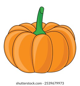 Vegetable pumpkin. Vector. Autumn pumpkin symbol for Halloween or Thanksgiving. Flat design. Orange pumpkin silhouette on white background