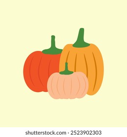 Vegetable pumpkin vector. Fall Autumn pumpkin symbol for Halloween or Thanksgiving. Flat design.  Vector Eps