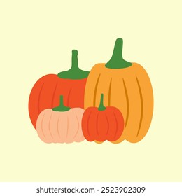 Vegetable pumpkin vector. Fall Autumn pumpkin symbol for Halloween or Thanksgiving. Flat design.  Vector Eps