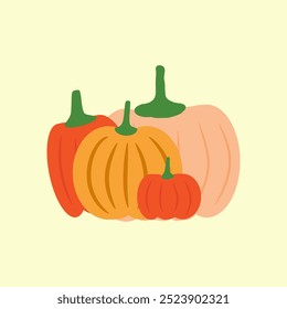 Vegetable pumpkin vector. Fall Autumn pumpkin symbol for Halloween or Thanksgiving. Flat design.  Vector Eps