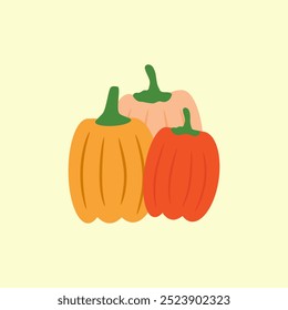 Vegetable pumpkin vector. Fall Autumn pumpkin symbol for Halloween or Thanksgiving. Flat design.  Vector Eps