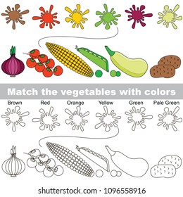 Vegetable rainbow set to find the appropriate couple of objects, to compare and connect objects and their relevant pairs, the matching educational kid game with simple gaming level for preschool kids.