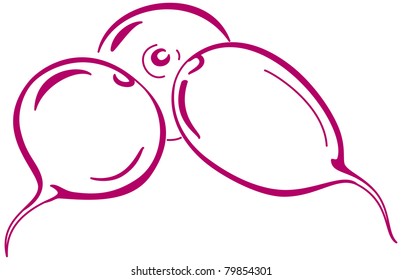 Vegetable, red radish, vector, symbolical outline monochrome pictogram