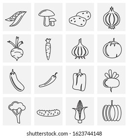 Vegetable related icons set on background for graphic and web design. Creative illustration concept symbol for web or mobile app.