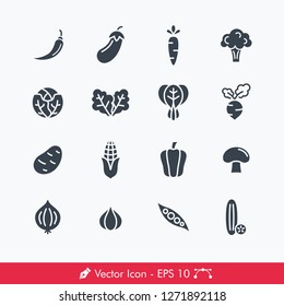 Vegetable Related Icons / Vectors Set | Contains Such Chili, Eggplant, Carrot, Broccoli, Cabbage, Lettuce, Bok Choy, Raddish, Potato, Corn, Bell Pepper, Mushroom, Onion, Garlic, Peas, Cucumber more