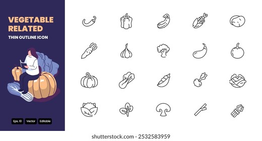 vegetable related thin outline icon vector design good for web and mobile app