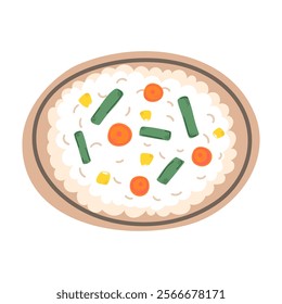 Vegetable risotto with carrots, beans, and corn. Vector illustration for cookbooks, food blogs, restaurant menus, or nutrition-related materials