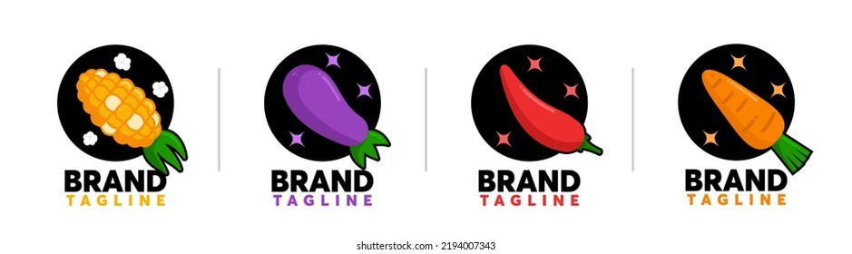 Vegetable rocket vector logos. corn, eggplant, pepper and carrot rocket creative modern logo design.