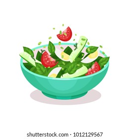 Vegetable salad with egg, tomato, cucmber and spinach healthy eating concept vector Illustration