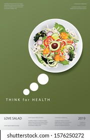 Vegetable Salad Food, Apple and Bread Poster Design Vector Illustration