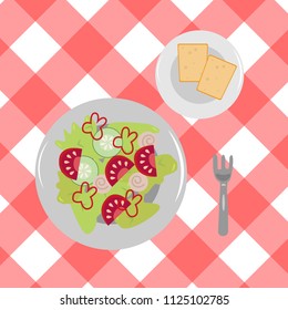 Vegetable salad. Food on the table. Flat style. Design elements. Vintage .Vector illustration.Eps10.
