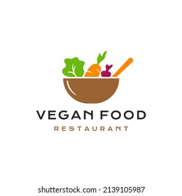 Vegetable salad, healthy food, fresh salad ingredients in bowl logo design vector illustration