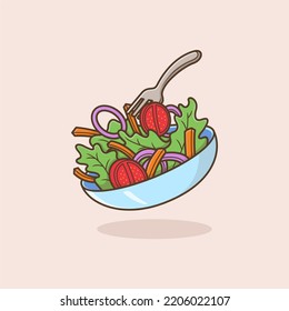 vegetable salad illustration. cute cartoon in bowl