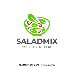 Vegetable salad logo design. Salad bar vector design. Healthy food in a bowl logotype