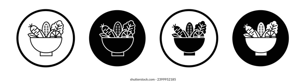 Vegetable salad meal icon set. healthy full salad bowl vector symbol in black filled and outlined style.