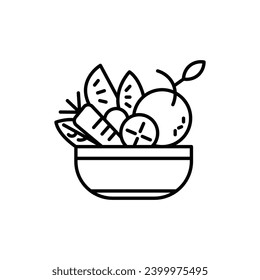 Vegetable salad meal vector icon. Healthy full salad bowl symbol in black and white color.