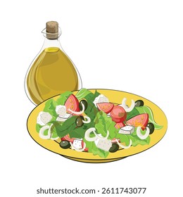 Vegetable salad with olive oil, vector
